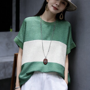 YS10 G473 2026夏上新桑蚕丝泡泡驺拼色小衫 一起