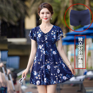 妈妈泳衣女时尚 泳装 保守裙式 温泉短袖 中老年 遮肚子分体平角裤 大码