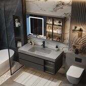 莫顿新款 鎏金石一体盆大口盆浴室柜组合卫生间洗漱台洗手盆柜组合