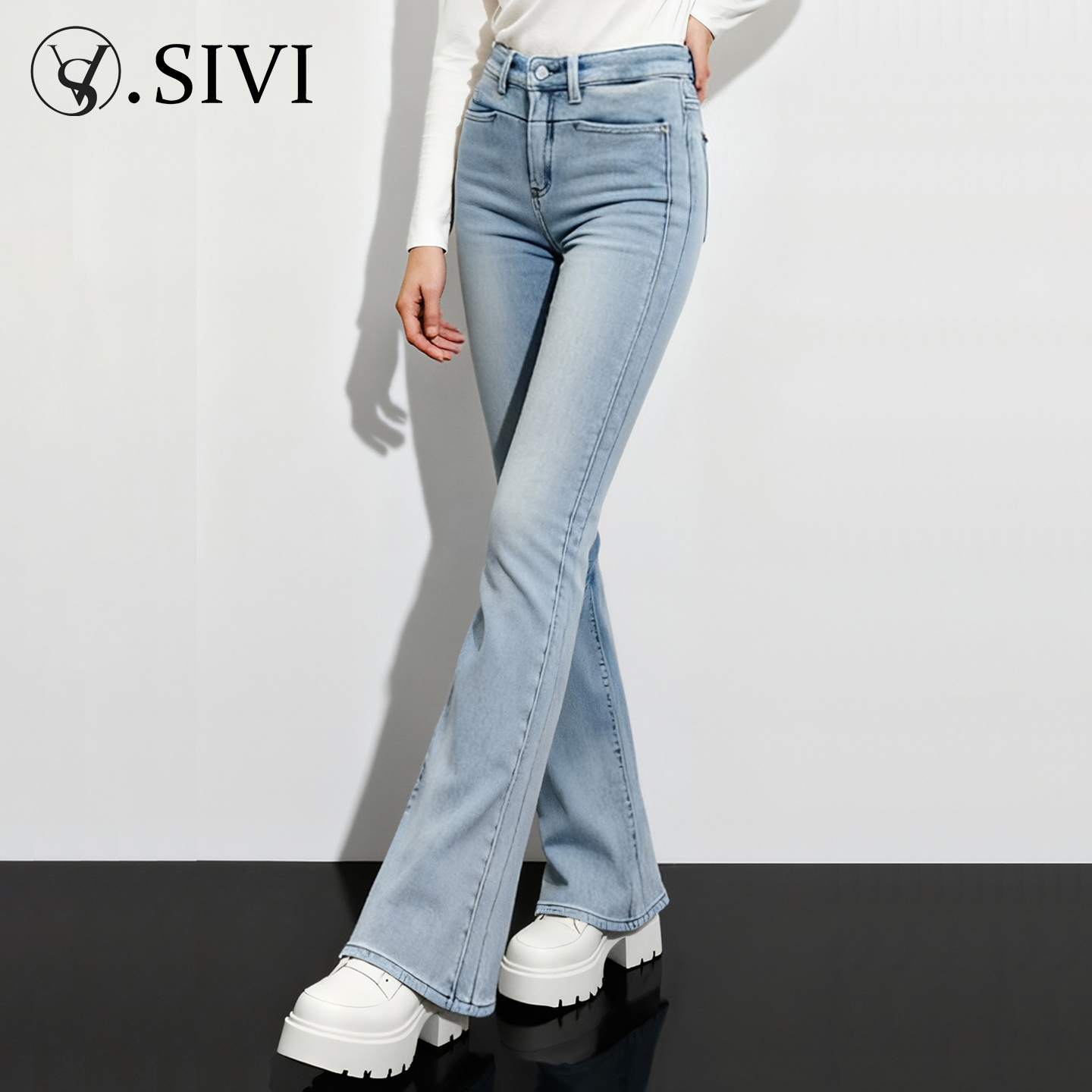 熙薇SIVI微喇牛仔裤高弹显瘦女士加绒加厚冬季新款保暖百搭喇叭裤