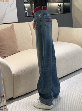 【赤带点睛】2025冬季新款时尚设计师百搭加绒休闲牛仔裤H6705