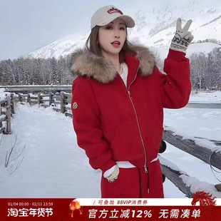 熙薇『酒红映月』2025冬季新款设计师短款连帽羽绒服H6906