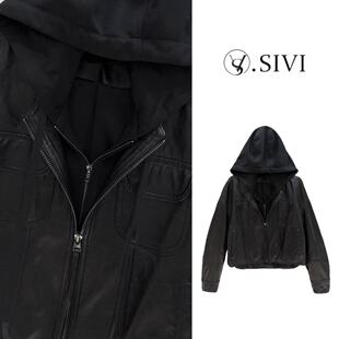 熙薇【工革先锋】2026新款时尚假两件连帽皮衣M2045