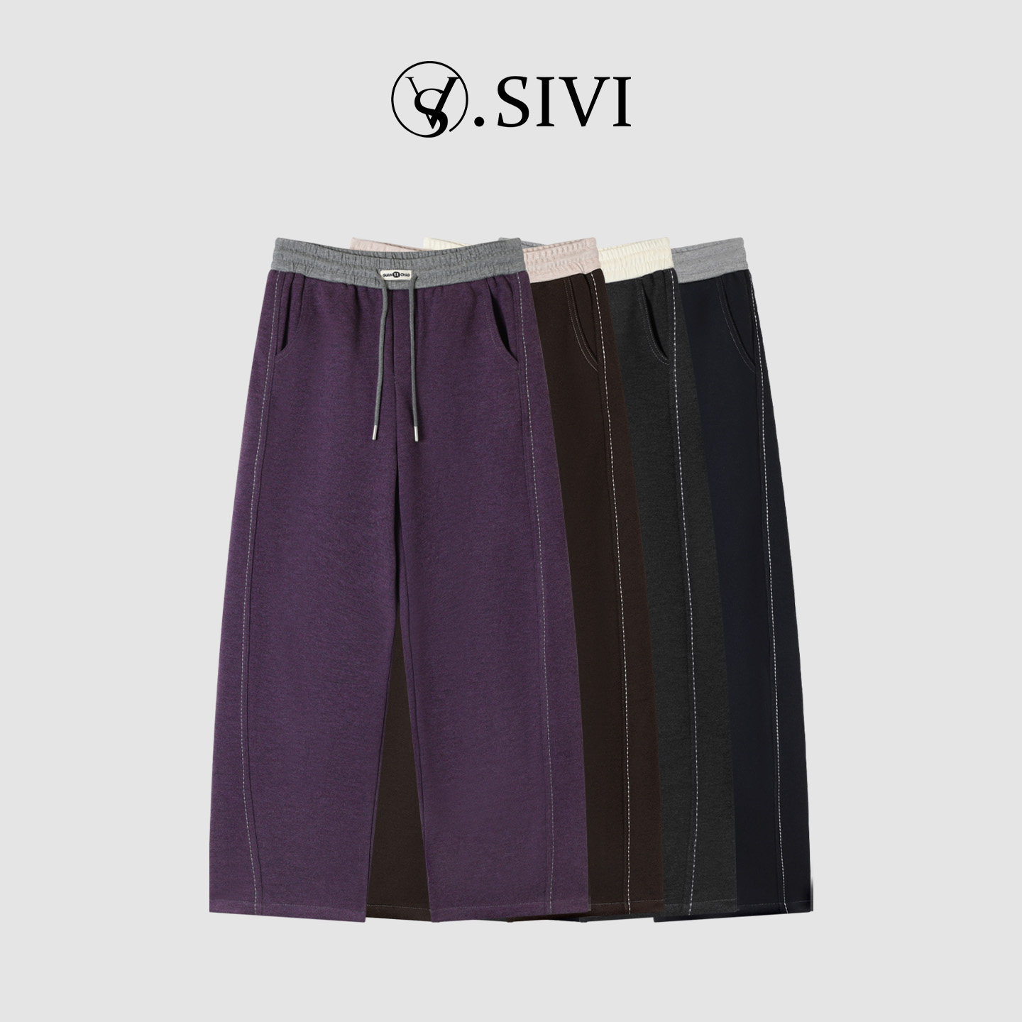 熙薇SIVI直筒卫裤女琉璃蓝秋冬保暖显瘦桑蚕丝羊毛宽松休闲裤