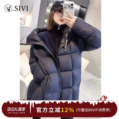 熙薇SIVI连帽羽绒女中长款白鸭绒显瘦加厚小个子泡芙面包服外套