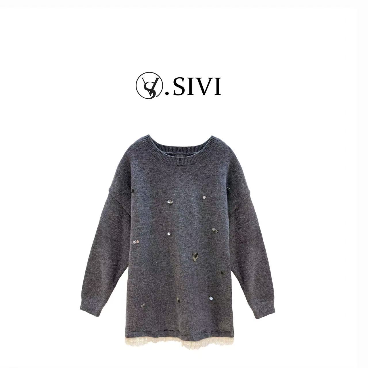 熙薇【璀璨星河】2025冬季新款时尚休闲大版重工羊毛衫H6497