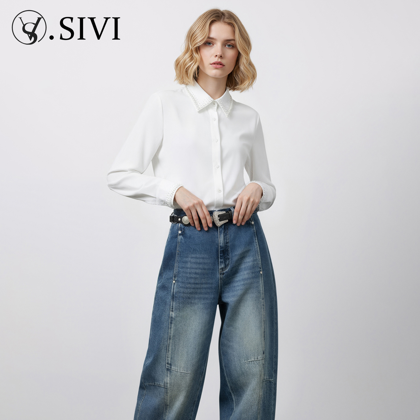 熙薇【职场女士】2025冬季新款时尚手工钉珠百搭衬衣H6734