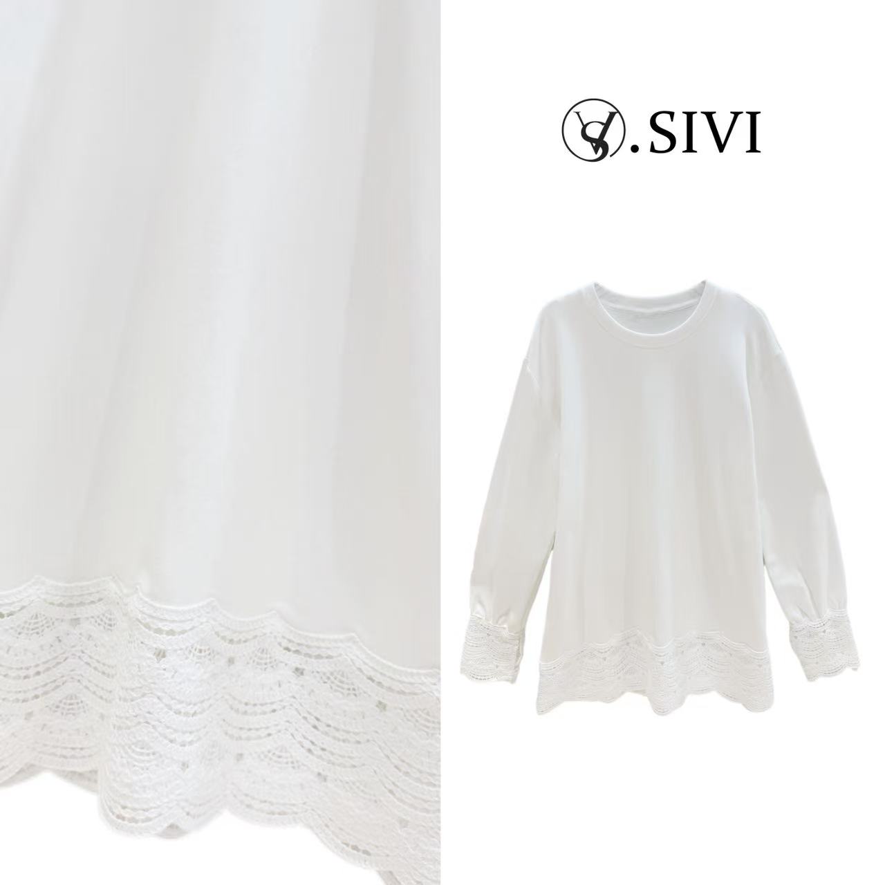 熙薇【素纱漫舞】2025冬季新款蕾丝边时尚百搭大版T上衣H6425