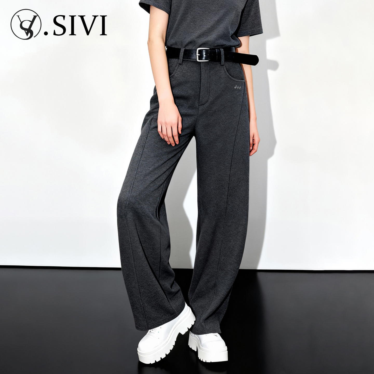 熙薇【烟灰漫垂】2025新款时尚百搭休闲宽松羊毛休闲裤H6201