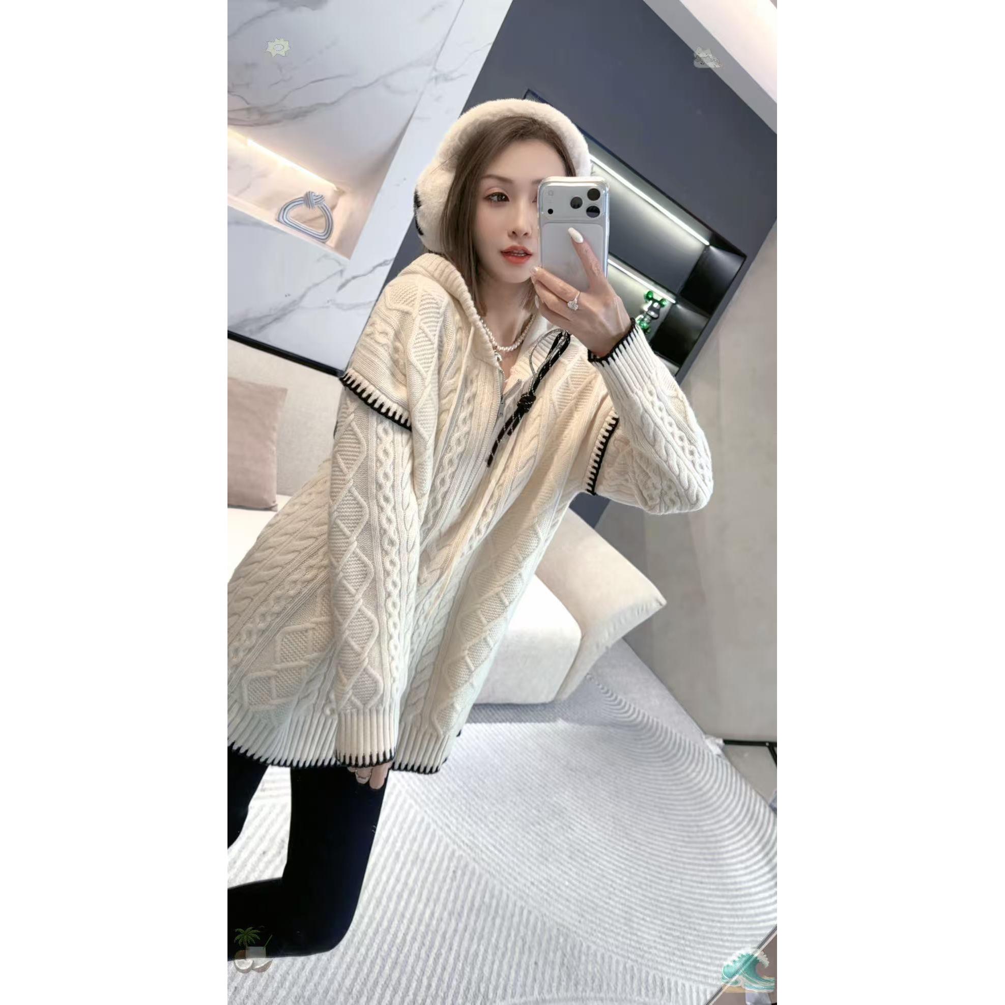 熙薇【闲庭雅调】2025冬季新款时尚休闲连帽宽松毛衣H6649