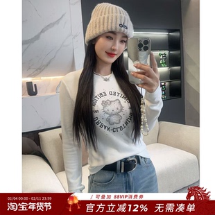 【Kitty猫】2025冬季新款设计师时尚印花烫钻T恤上衣H6795