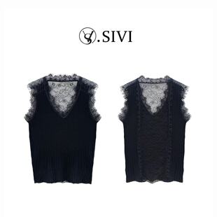 时尚 熙薇 新款 2026春季 蕾丝拼接针织背心M2532 蕾丝肌理