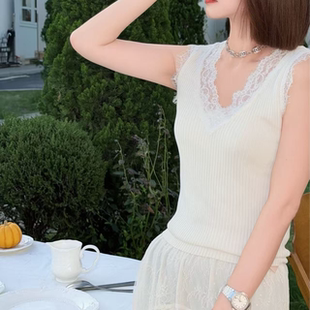百搭坑条无袖 熙薇 新款 2026春季 内搭背心M2377 幽韵蕾丝