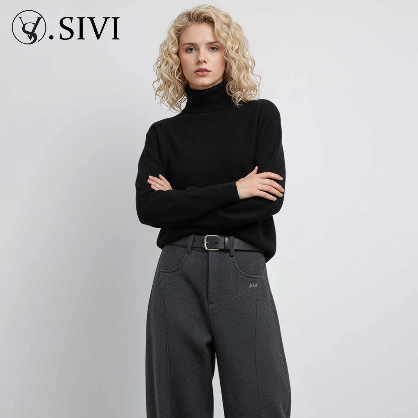 熙薇【暖映珠辉】2025新款时尚百搭星空袖扣高领羊毛衫H6202