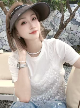 熙薇【浪漫基底】2026新款百搭气质T恤拼蕾丝上衣两件套M2030