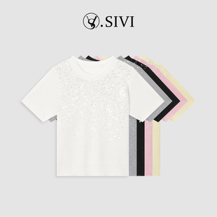 短袖 熙薇 针织时尚 2026新款 上衣女休闲舒适毛衣M2170 繁星流动