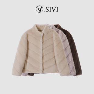 熙薇sivi环保软仿水貂绒毛外套女立领加厚皮毛一体皮草大衣毛绒