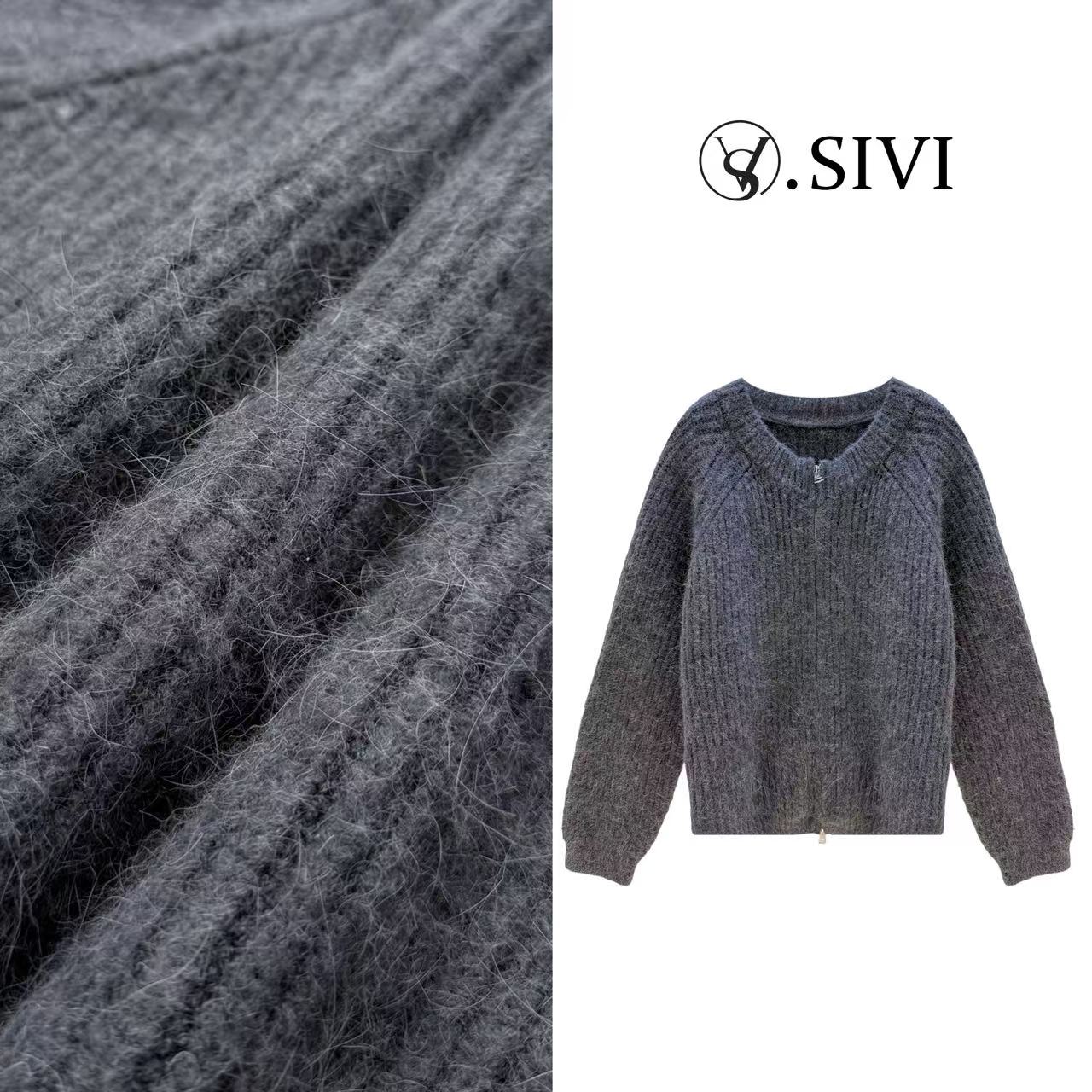 熙薇【隐奢细语】2025秋冬新款上衣时尚兔毛羊毛毛衣开衫H6176