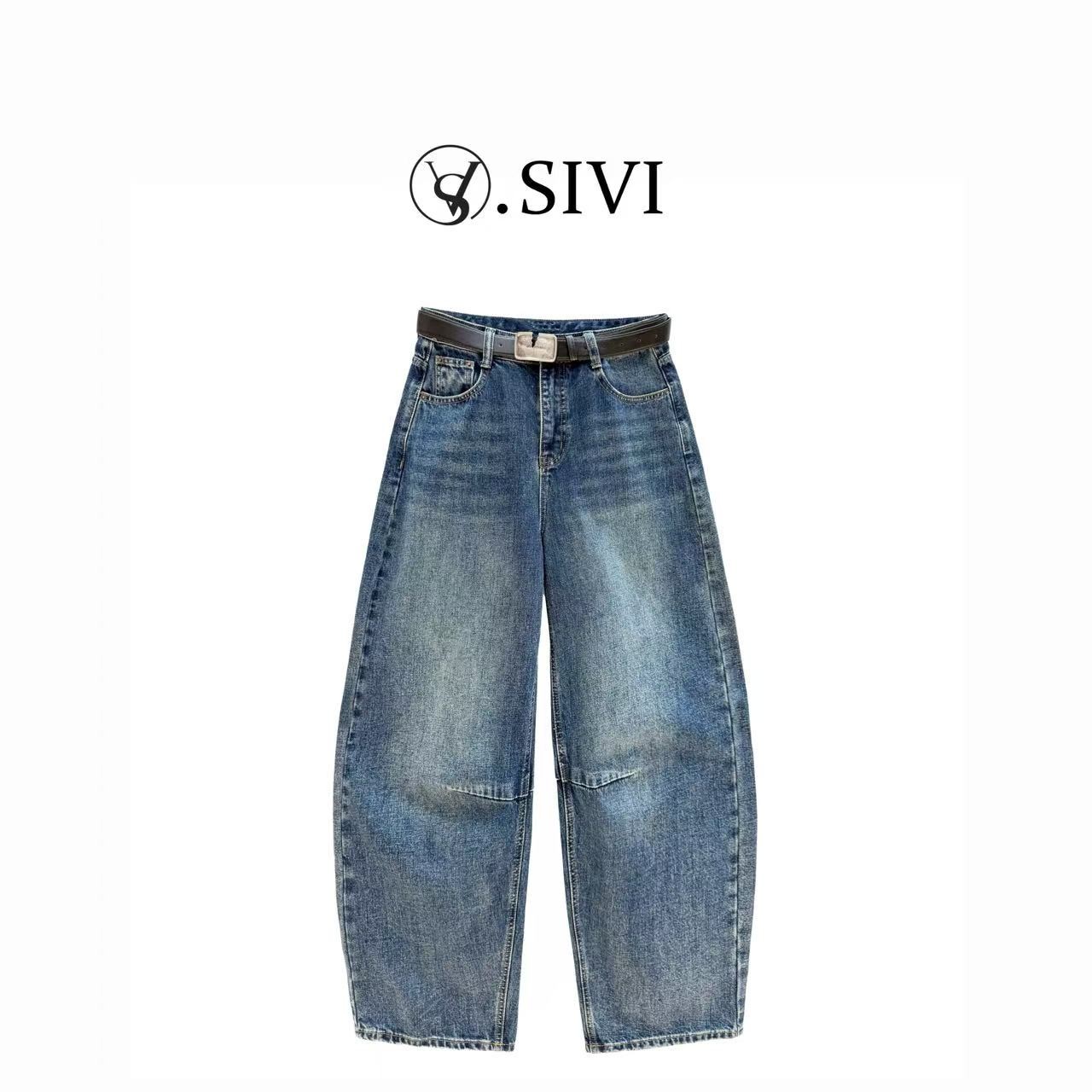 熙薇【​流云踏浪​】2025冬季新款显瘦加绒休闲蓝色牛仔裤H5937