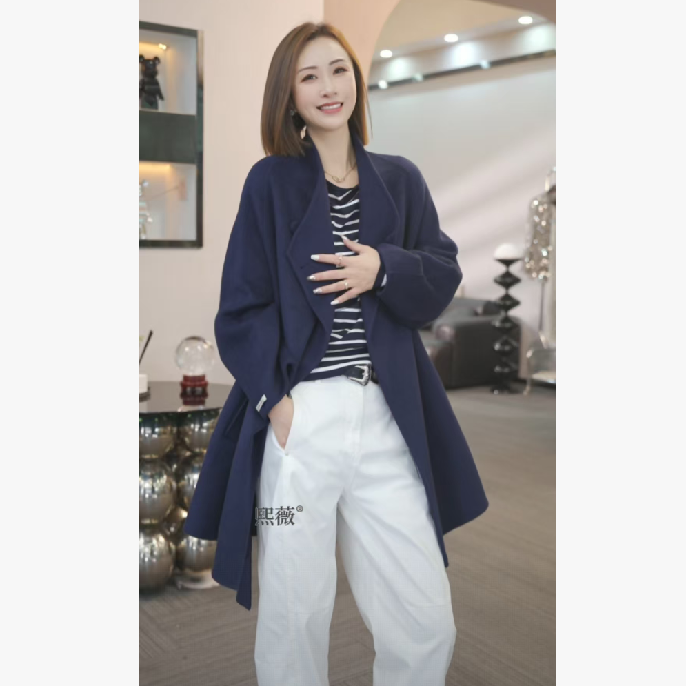 熙薇【飘向北方】秋冬季新款时尚气质全羊毛长款大衣外套H5201