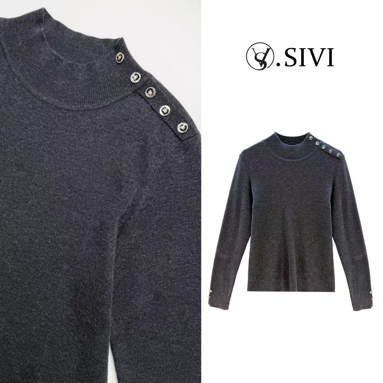【熙薇SIVI】2025秋冬新款时尚洋气纽扣半高领羊毛衫H6102