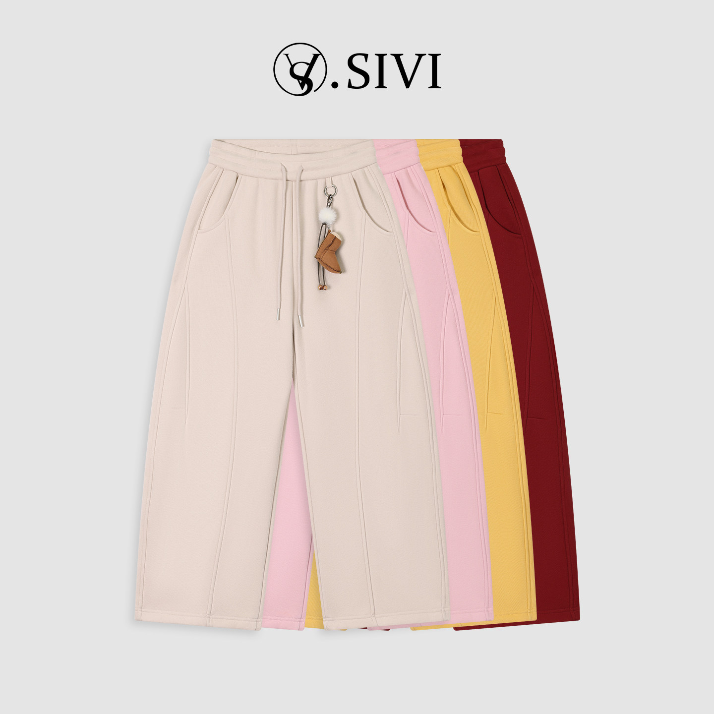 熙薇SIVI卫裤女士设计感百搭冬季休闲圣诞款加绒直筒运动裤H6476