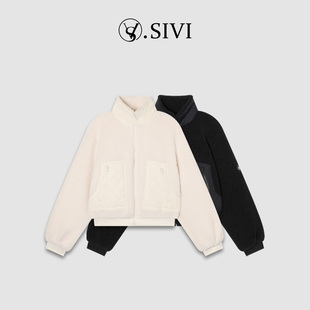 棉服 胖mm冬季 熙薇sivi羊羔毛外套女加厚拼接短款 显瘦不臃肿大码