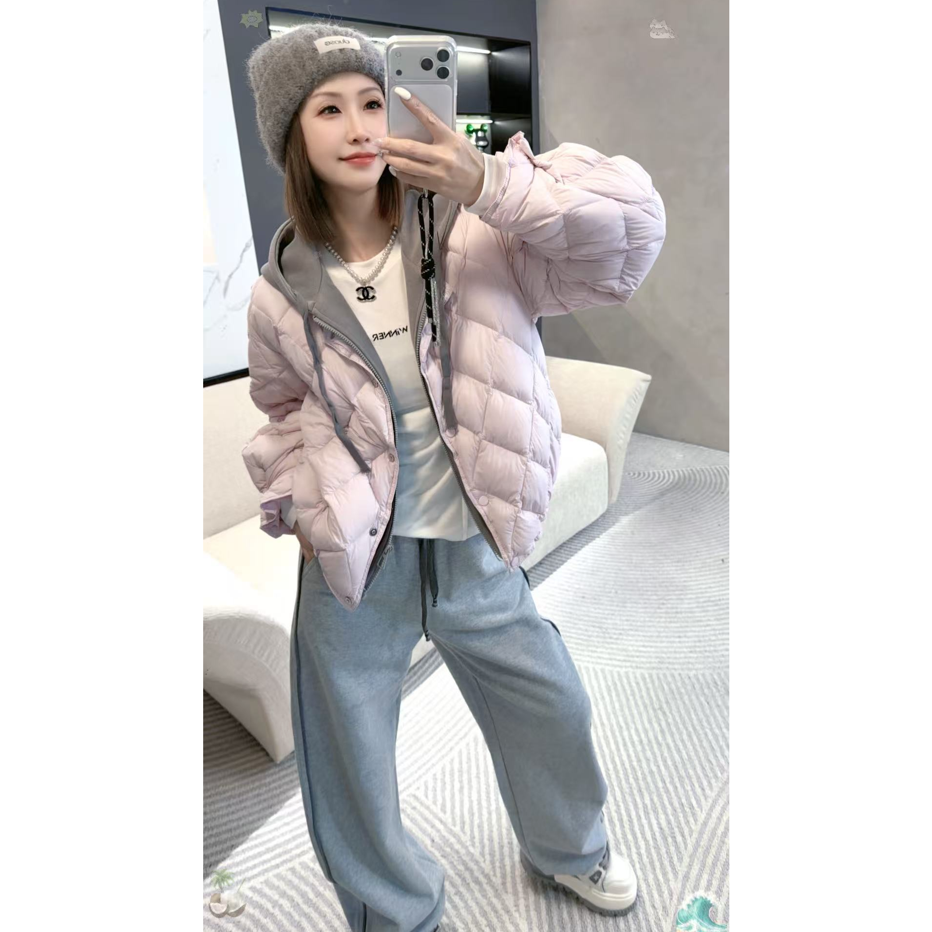 熙薇【出街高暖】2025秋冬新款休闲百搭假两件羽绒服外套H6089