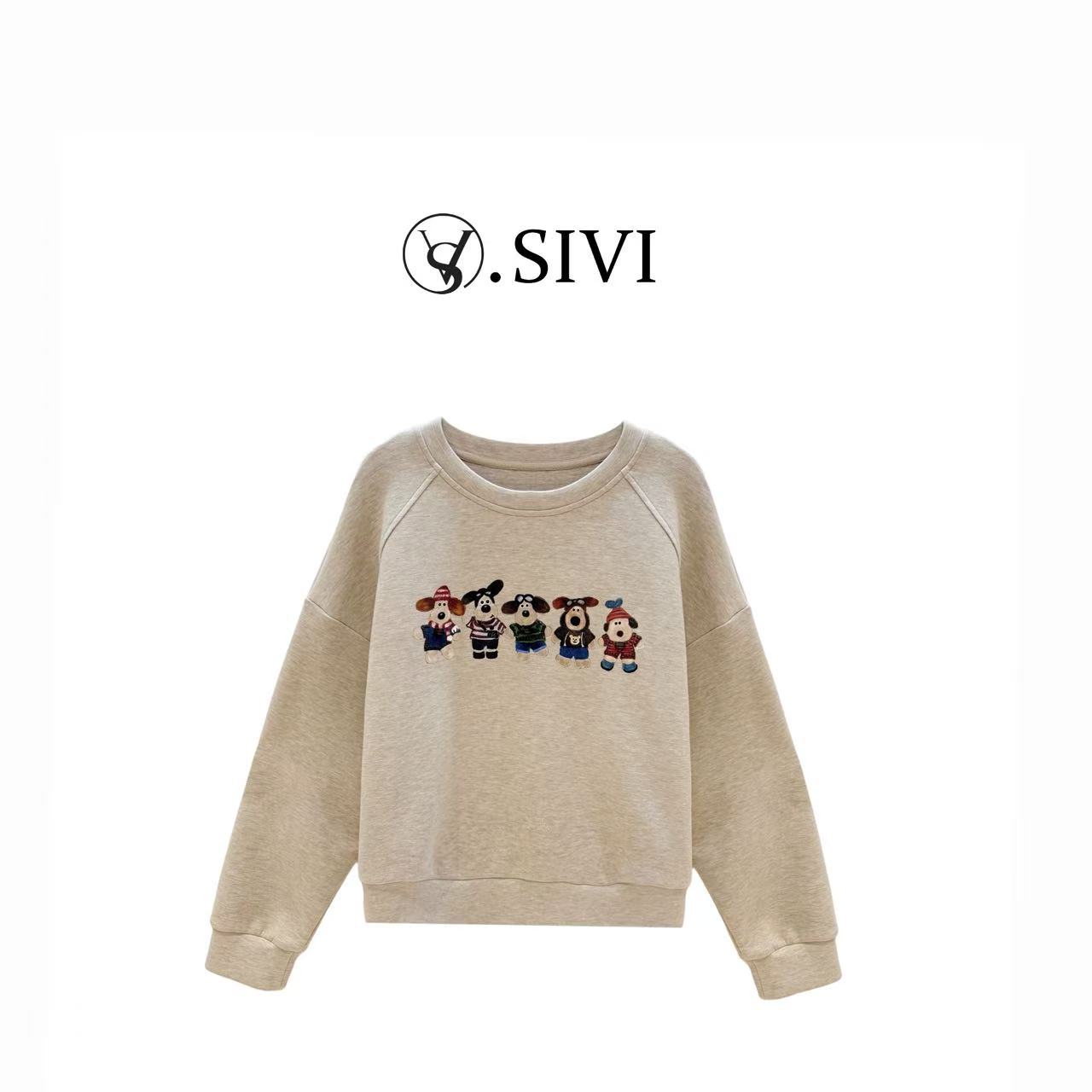 熙薇【快乐小狗】2025秋冬新款双面绒超柔保暖圆领卫衣H5960