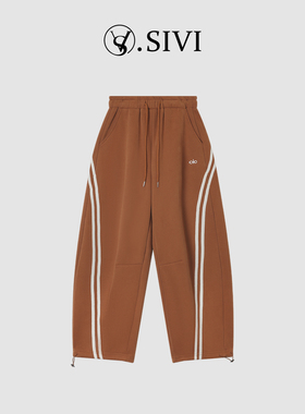 熙薇SIVI卫裤女加绒加厚抽绳潮牌冬季运动灰色束脚休闲阔腿弯刀裤