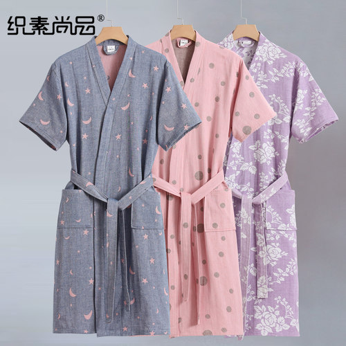 纯棉纱布浴袍双层夏季薄情侣短袖
