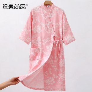 睡袍可穿浴巾睡衣 夏季 纯棉纱布浴袍女短袖 美容院专用民宿客袍新款