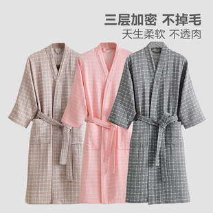 纯棉三层纱布浴袍男女士新款大码成人睡袍全棉可穿式浴巾洗澡浴衣