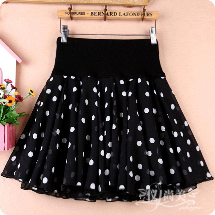a字雪纺短裙圆点波点半身裙女春秋冬蓬蓬裙裤大码大摆高腰纱裙子