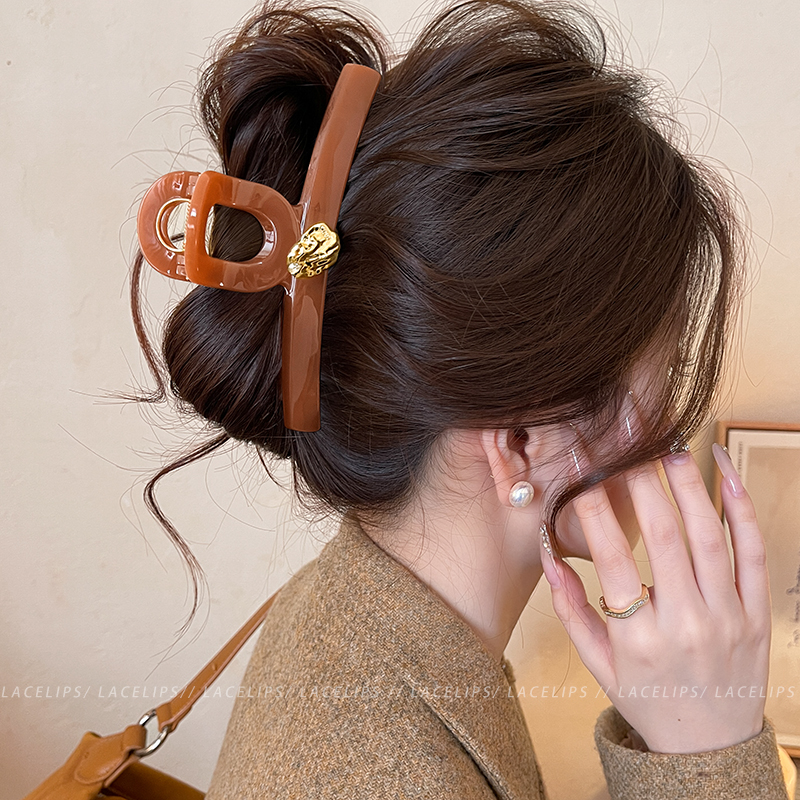 气质简约金标头发抓夹女高级感
