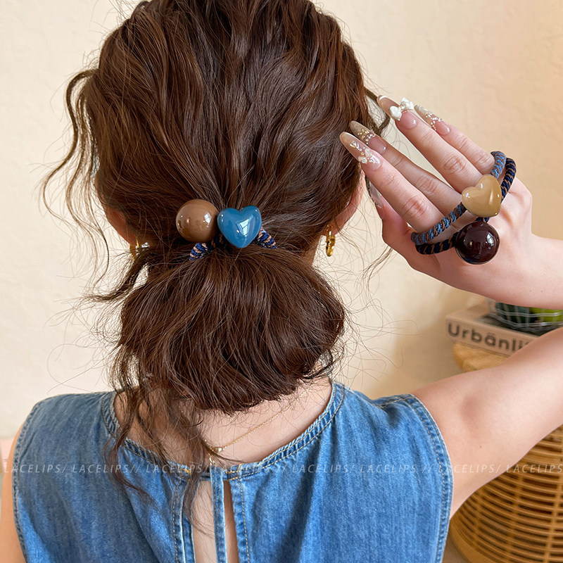 圆珠爱心条纹皮筋发圈女高弹力耐用头绳扎头发绳高级感百搭发饰春