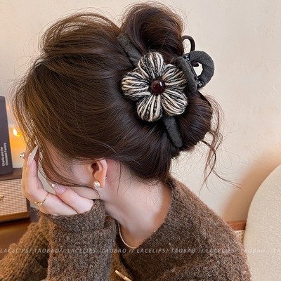 秋冬花朵蝴蝶结抓夹女高级感
