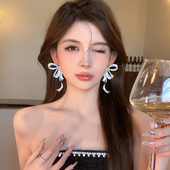 满钻飘带蝴蝶结耳钉女银针冷淡风耳环轻奢小众设计感高级感耳饰潮