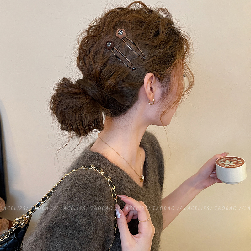 闪钻植绒小花发夹女2025新款