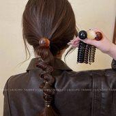 高弹力不伤发 简约泡泡辫头绳女2026新款 复古马尾编发电话线发圈