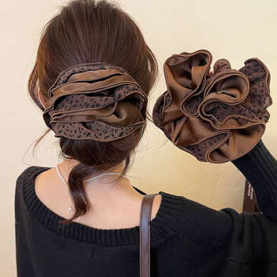 豹纹缎面大肠发圈女高级感