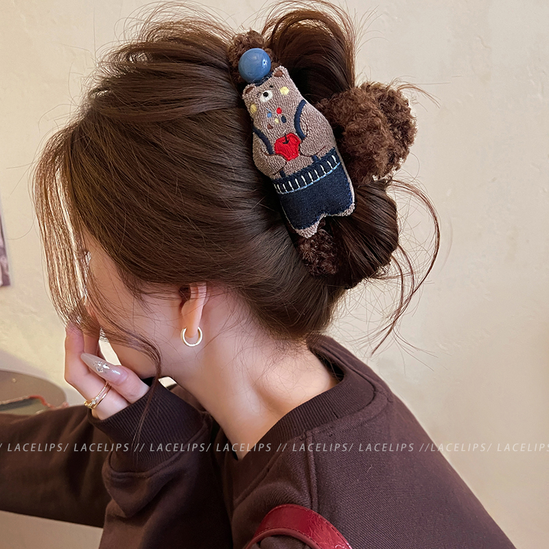 卡通苹果小熊毛绒抓夹女2025新款