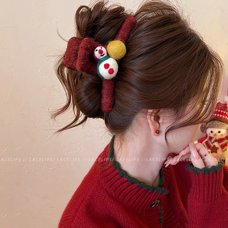 圣诞雪人毛球头发抓夹女2025新款