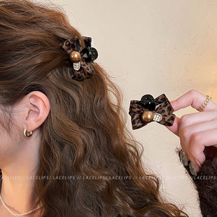 豹纹蝴蝶结圆珠抓夹女高级感公主头发夹2026新款鲨鱼夹刘海夹发饰