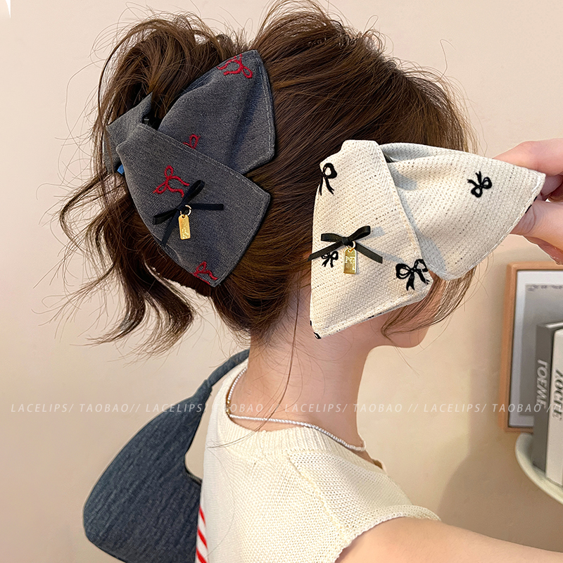 小众复古蝴蝶结三角抓夹女