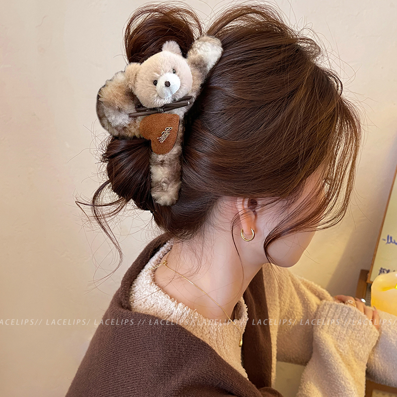 可爱小熊爱心毛绒抓夹女高级感