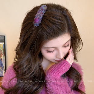 彩色毛绒圆球倒插梳发夹女碎发神器刘海夹子高颅顶显脸小发卡头饰