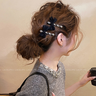 轻奢闪钻蝴蝶结发夹女2026新款高端侧边夹发卡刘海夹子前额头饰冬
