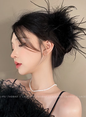 纯欲~春日羽毛抓夹ins风鸵鸟发夹后脑勺超仙高级感夹子毛毛鲨鱼夹