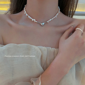 天然巴洛克珍珠项链女轻奢小众设计感高级锁骨链配饰细小淡水颈链
